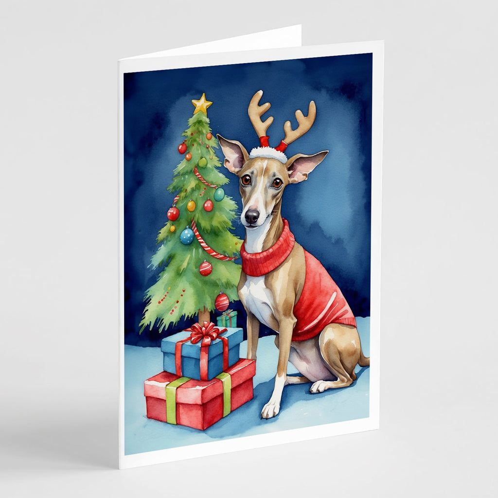 Italian Greyhound Christmas Reindeer Greeting Cards Pack of 8 Blank Cards with Envelopes Whimsical A7 Size 5x7