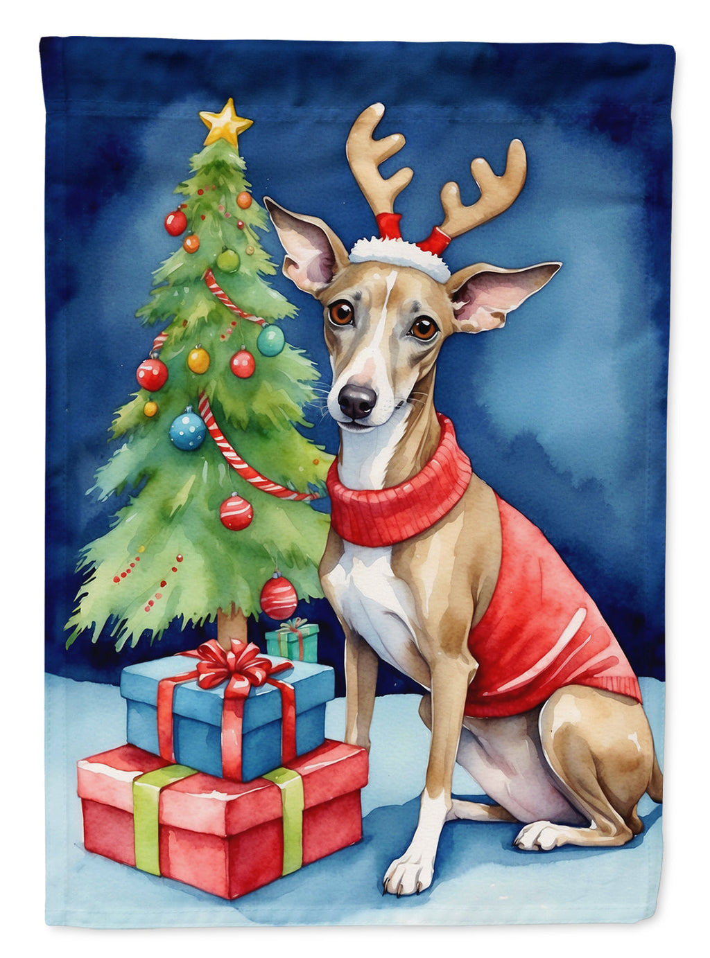 Italian Greyhound Christmas Reindeer Garden Flag Mailbox Decorative Yard Banner Outside Patio Artwork for Flower Beds, Garden Size, Multicolor