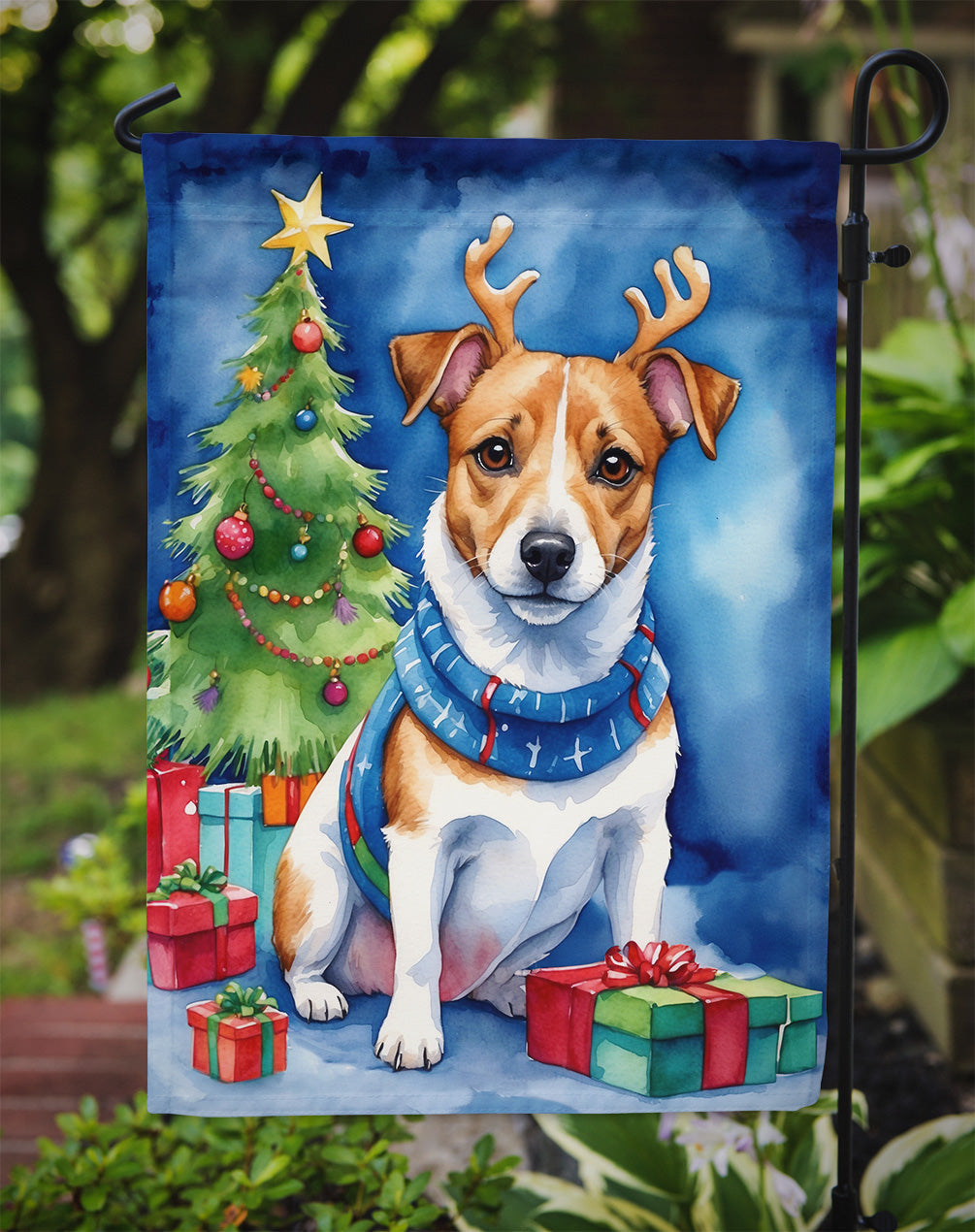 Jack Russell Terrier Christmas Reindeer Garden Flag Mailbox Decorative Yard Banner Outside Patio Artwork for Flower Beds, Garden Size, Multicolor