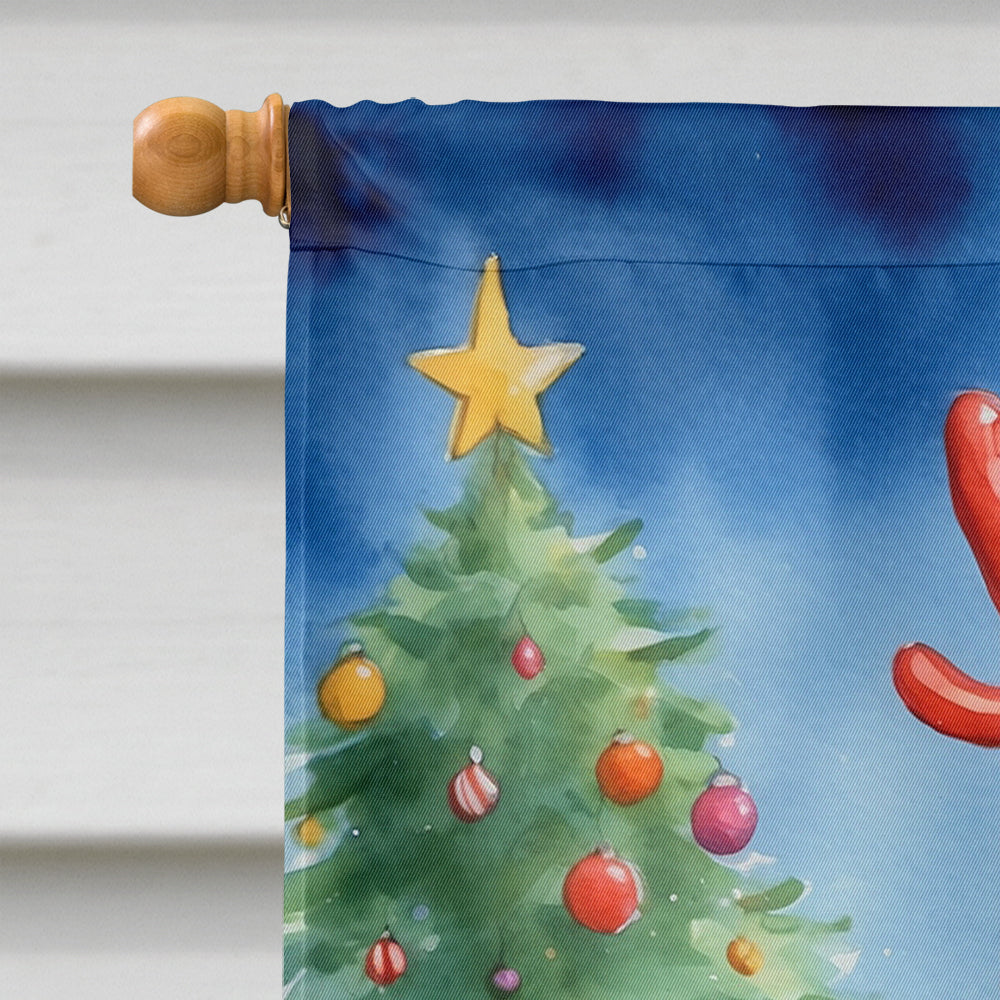 Keeshond Christmas Reindeer House Flag 28x40 Porch Sleeve Pole Decorative Outside Yard Banner Artwork Wall Hanging, Polyester