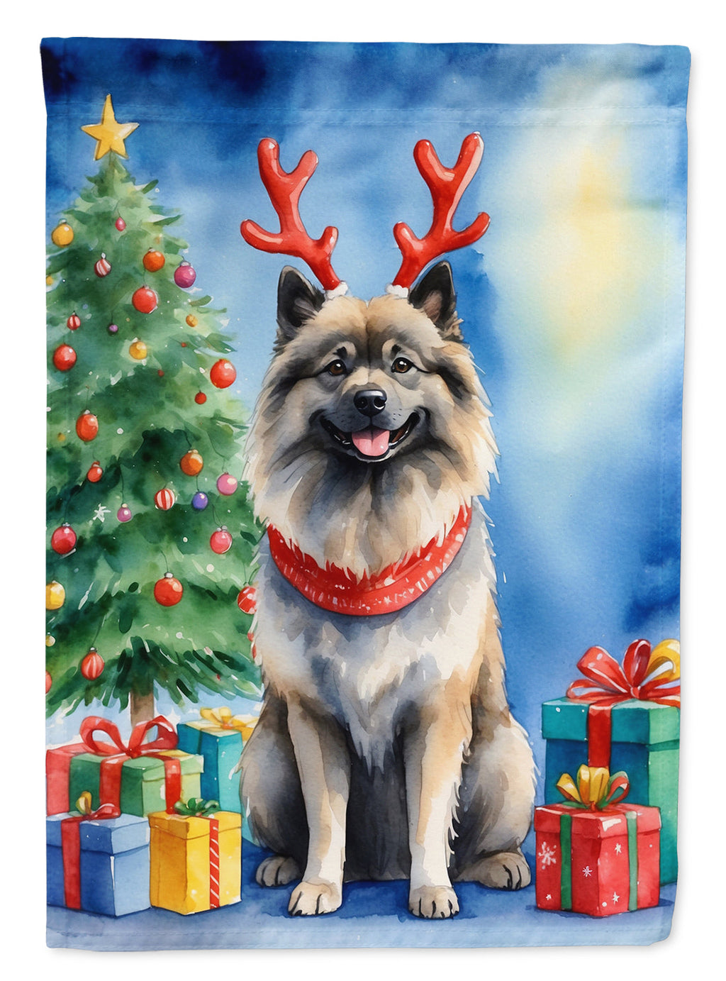 Keeshond Christmas Reindeer Garden Flag Mailbox Decorative Yard Banner Outside Patio Artwork for Flower Beds, Garden Size, Multicolor