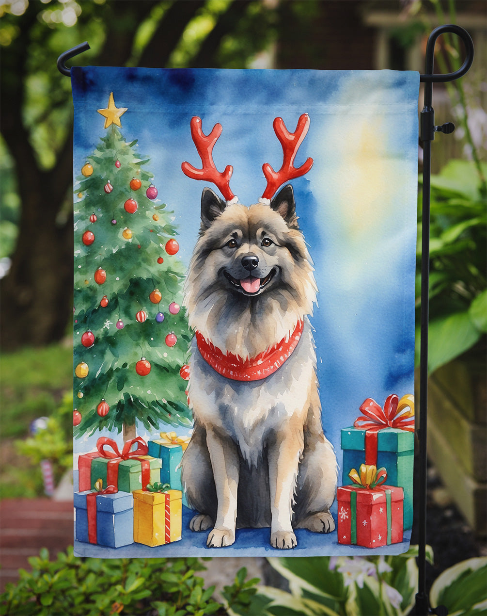 Keeshond Christmas Reindeer Garden Flag Mailbox Decorative Yard Banner Outside Patio Artwork for Flower Beds, Garden Size, Multicolor