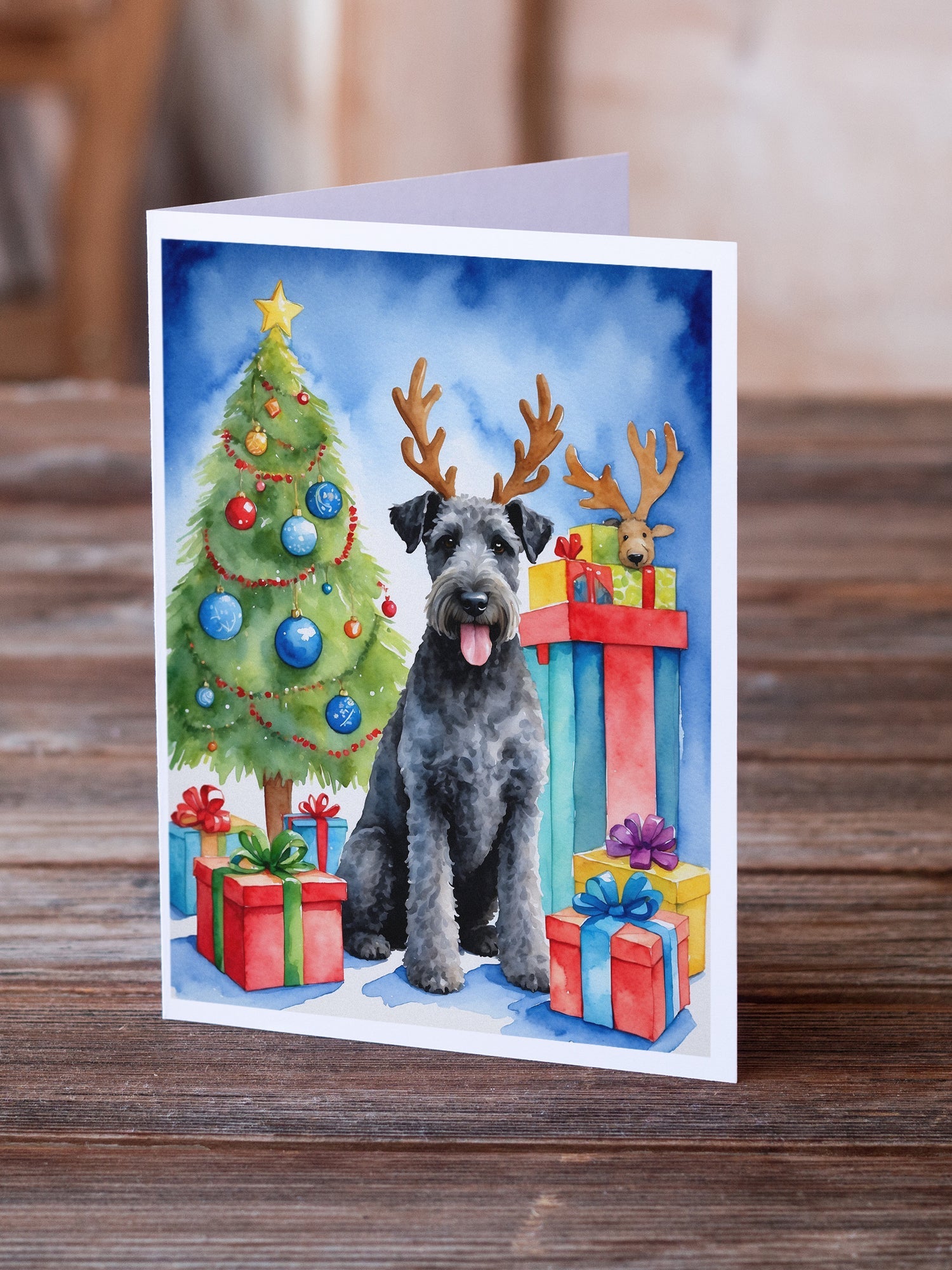 Kerry Blue Terrier Christmas Reindeer Greeting Cards Pack of 8 Blank Cards with Envelopes Whimsical A7 Size 5x7