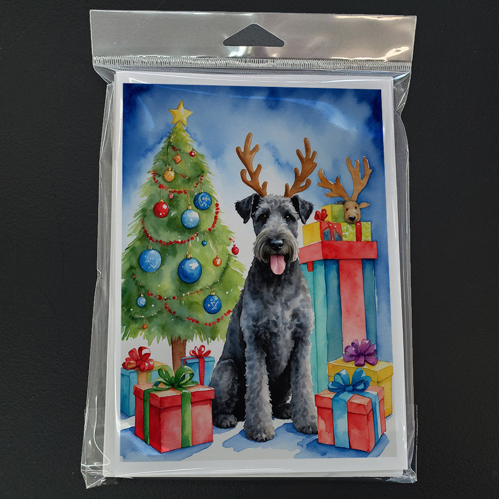 Kerry Blue Terrier Christmas Reindeer Greeting Cards Pack of 8 Blank Cards with Envelopes Whimsical A7 Size 5x7