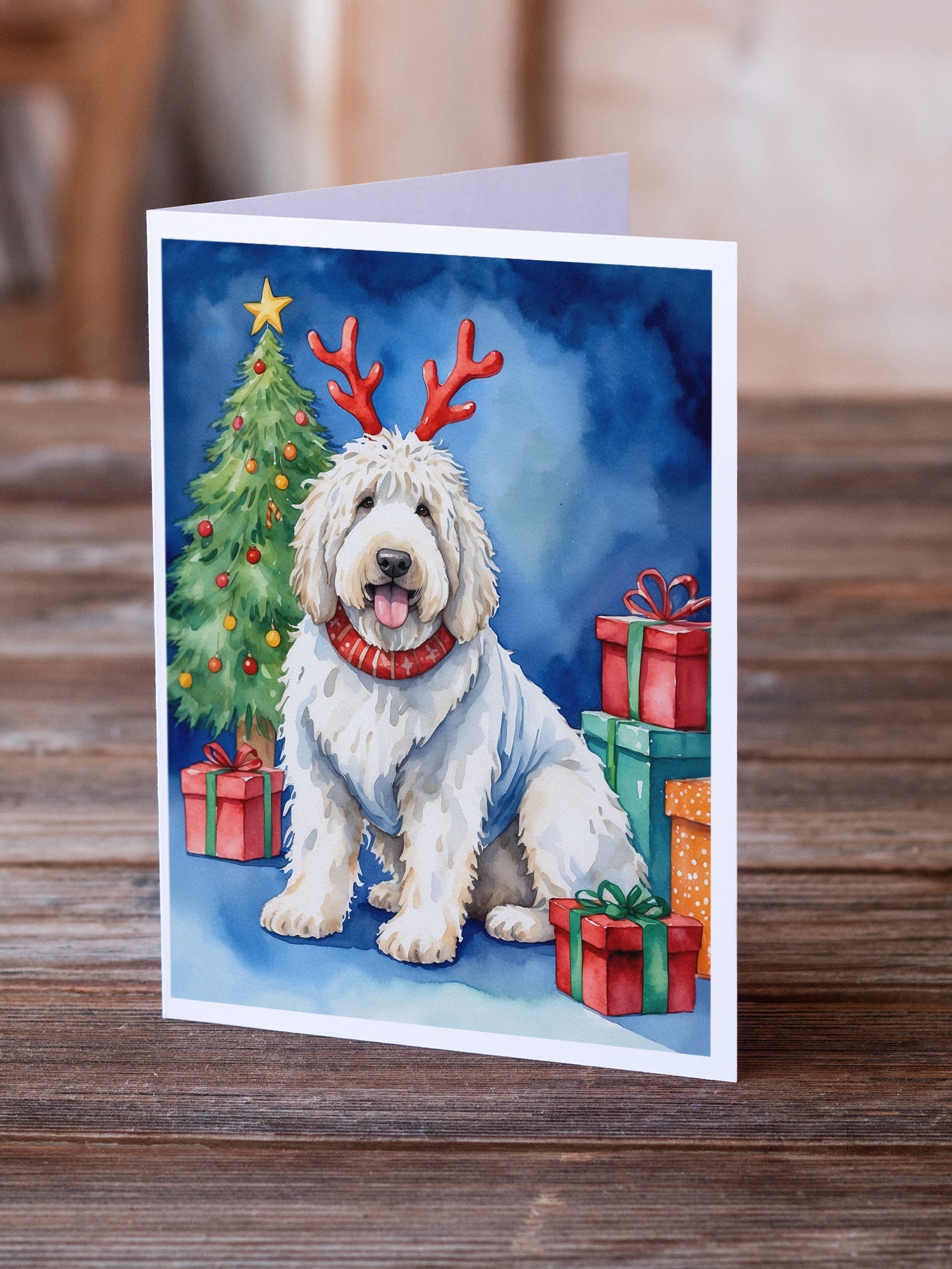 Komondor Christmas Reindeer Greeting Cards Pack of 8 Blank Cards with Envelopes Whimsical A7 Size 5x7
