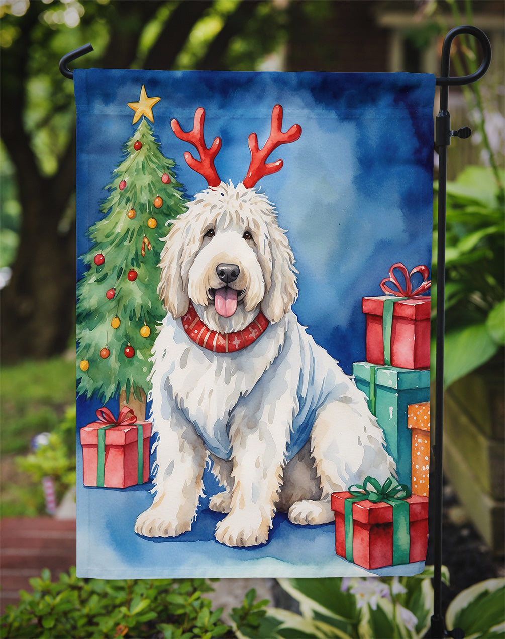 Komondor Christmas Reindeer Garden Flag Mailbox Decorative Yard Banner Outside Patio Artwork for Flower Beds, Garden Size, Multicolor