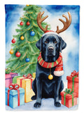 Black Labrador Retriever Christmas Reindeer House Flag 28x40 Porch Sleeve Pole Decorative Outside Yard Banner Artwork Wall Hanging, Polyester