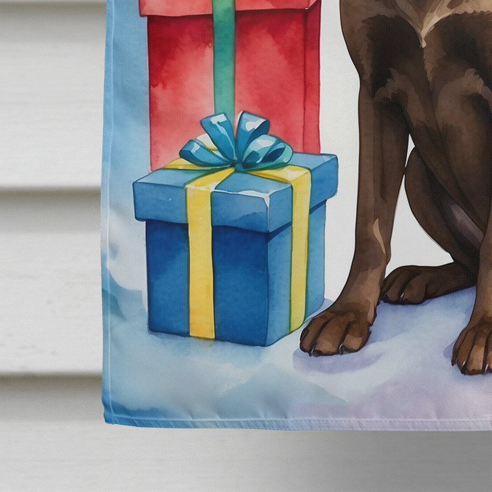 Chocolate Labrador Retriever Christmas Reindeer House Flag 28x40 Porch Sleeve Pole Decorative Outside Yard Banner Artwork Wall Hanging, Polyester