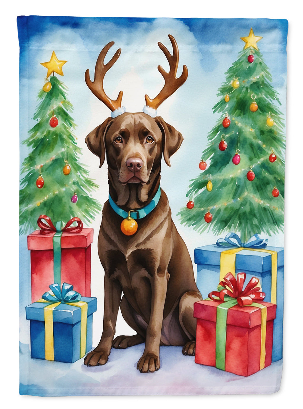 Chocolate Labrador Retriever Christmas Reindeer Garden Flag Mailbox Decorative Yard Banner Outside Patio Artwork for Flower Beds, Garden Size, Multicolor