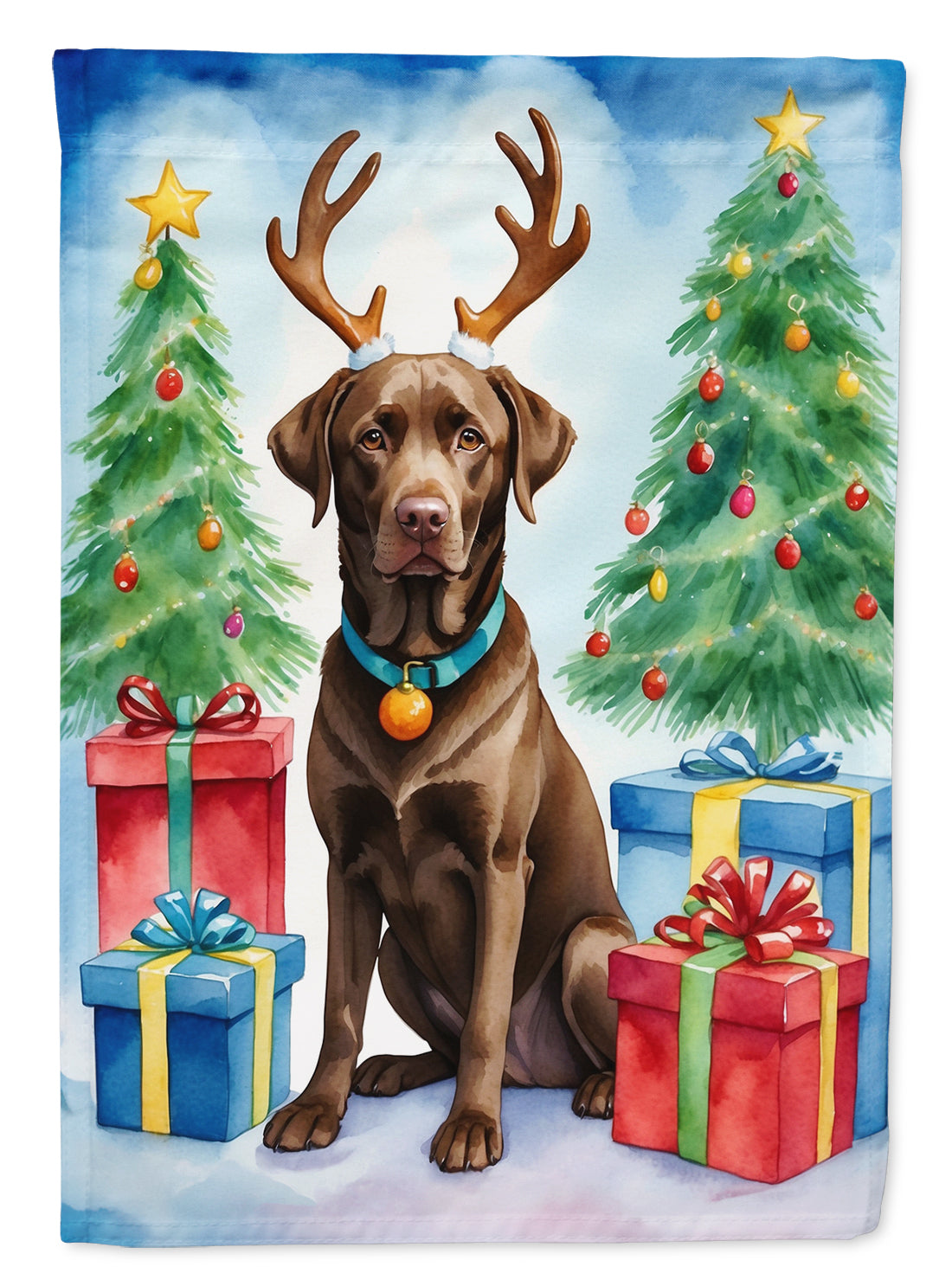 Chocolate Labrador Retriever Christmas Reindeer Garden Flag Mailbox Decorative Yard Banner Outside Patio Artwork for Flower Beds, Garden Size, Multicolor