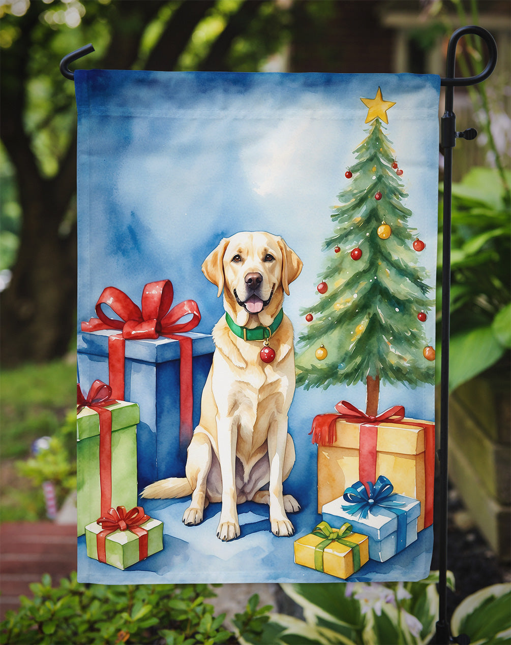 Yellow Labrador Retriever Christmas Reindeer Garden Flag Mailbox Decorative Yard Banner Outside Patio Artwork for Flower Beds, Garden Size, Multicolor