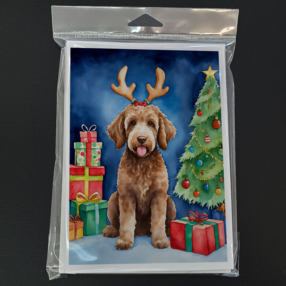 Labradoodle Christmas Reindeer Greeting Cards Pack of 8 Blank Cards with Envelopes Whimsical A7 Size 5x7