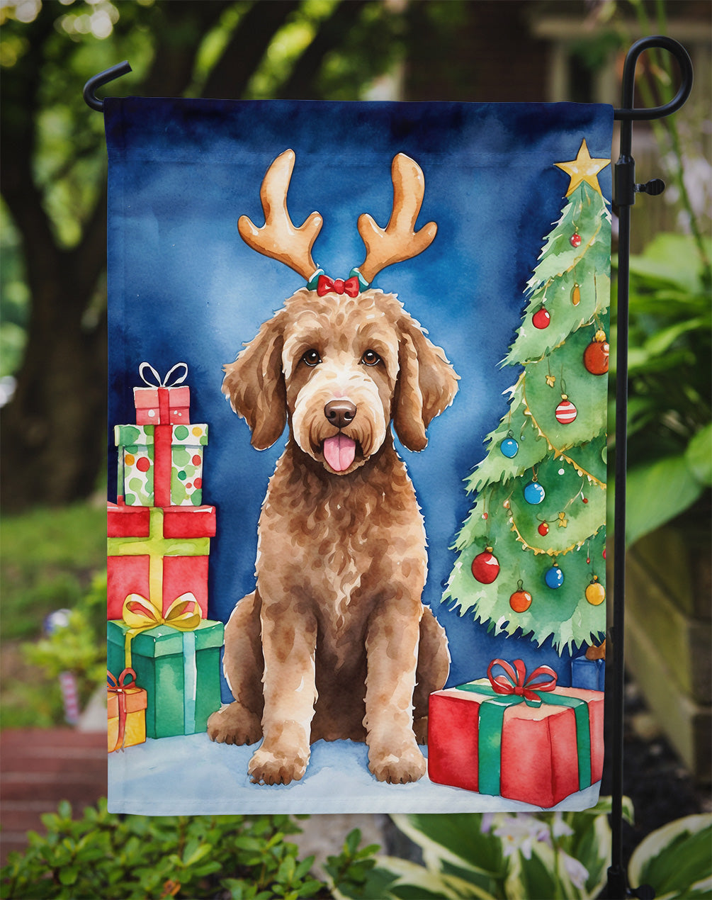 Labradoodle Christmas Reindeer Garden Flag Mailbox Decorative Yard Banner Outside Patio Artwork for Flower Beds, Garden Size, Multicolor