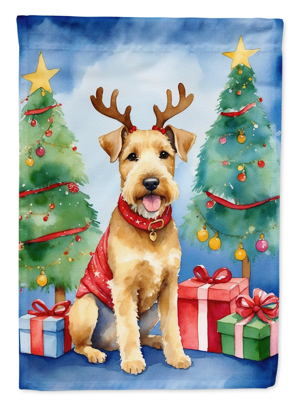 Lakeland Terrier Christmas Reindeer House Flag 28x40 Porch Sleeve Pole Decorative Outside Yard Banner Artwork Wall Hanging, Polyester