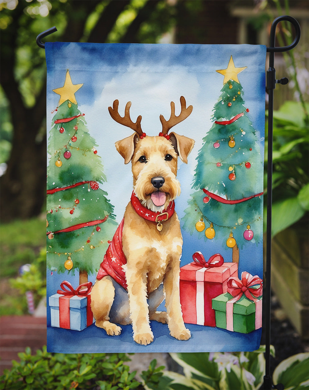 Lakeland Terrier Christmas Reindeer Garden Flag Mailbox Decorative Yard Banner Outside Patio Artwork for Flower Beds, Garden Size, Multicolor