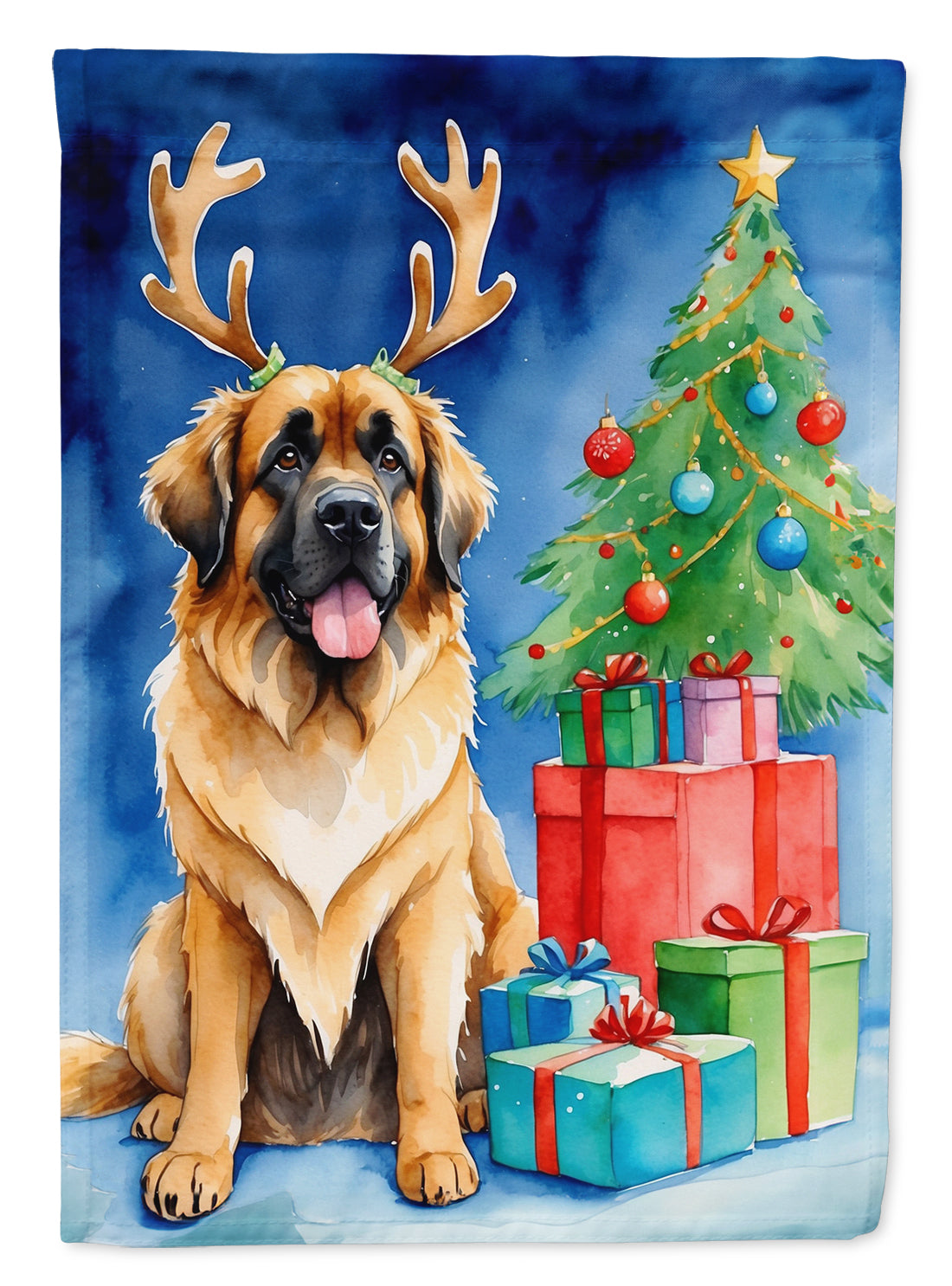 Leonberger Christmas Reindeer House Flag 28x40 Porch Sleeve Pole Decorative Outside Yard Banner Artwork Wall Hanging, Polyester