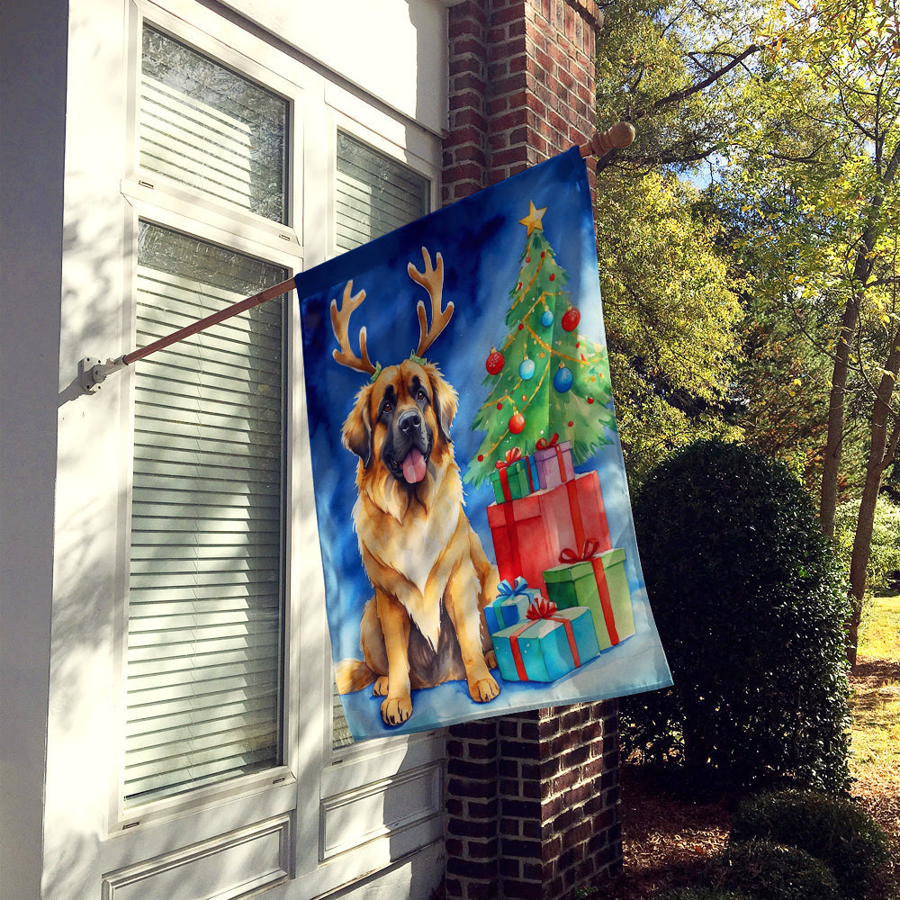 Leonberger Christmas Reindeer House Flag 28x40 Porch Sleeve Pole Decorative Outside Yard Banner Artwork Wall Hanging, Polyester