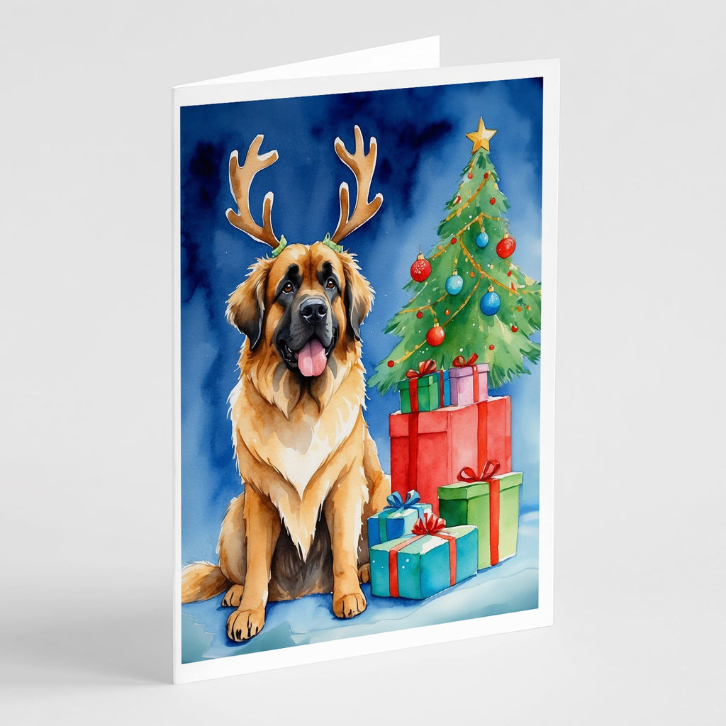 Leonberger Christmas Reindeer Greeting Cards Pack of 8 Blank Cards with Envelopes Whimsical A7 Size 5x7