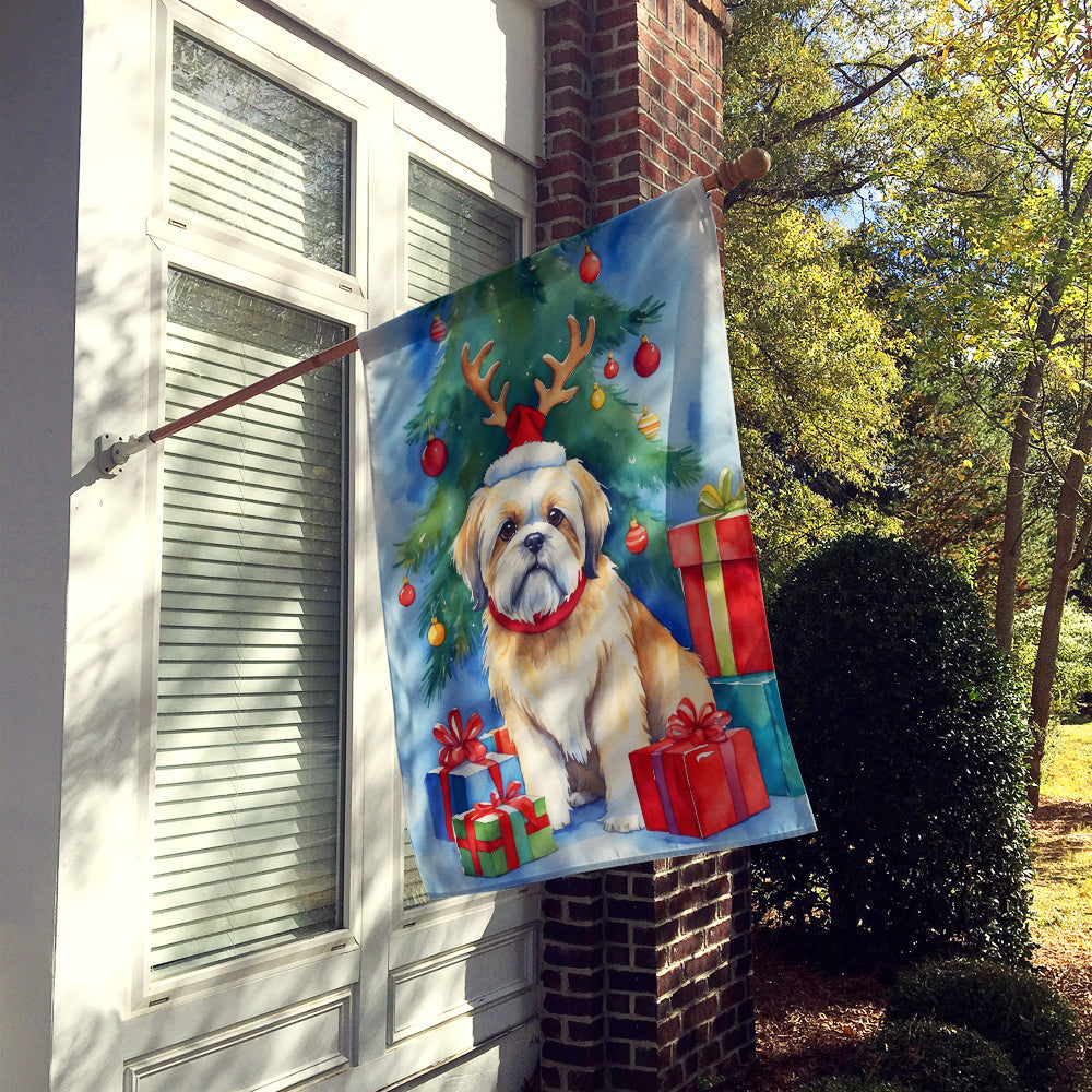 Lhasa Apso Christmas Reindeer House Flag 28x40 Porch Sleeve Pole Decorative Outside Yard Banner Artwork Wall Hanging, Polyester