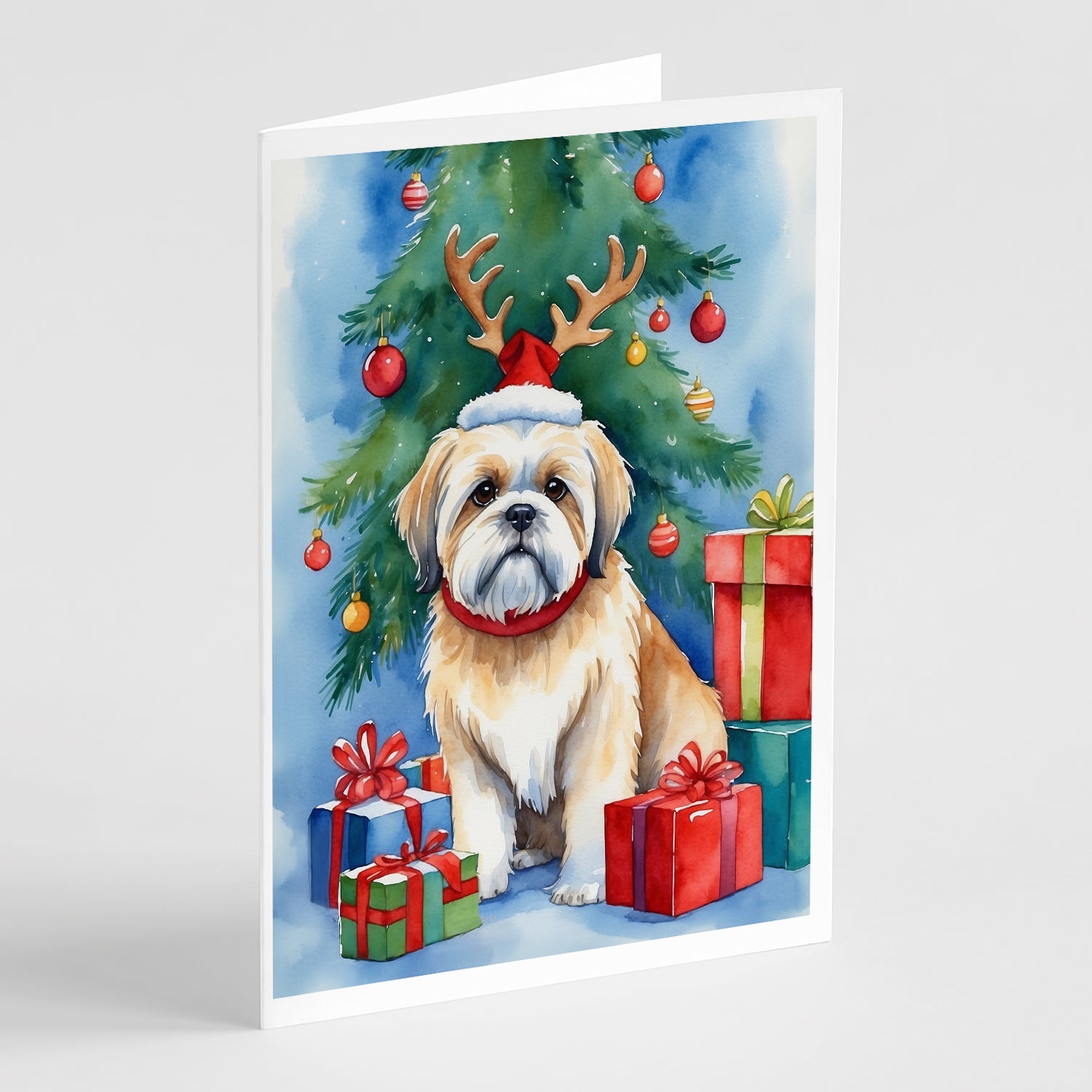 Lhasa Apso Christmas Reindeer Greeting Cards Pack of 8 Blank Cards with Envelopes Whimsical A7 Size 5x7