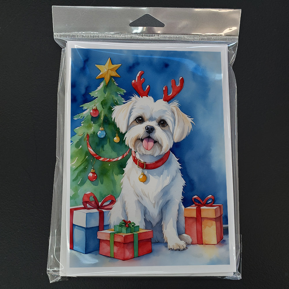 Maltese Christmas Reindeer Greeting Cards Pack of 8 Blank Cards with Envelopes Whimsical A7 Size 5x7