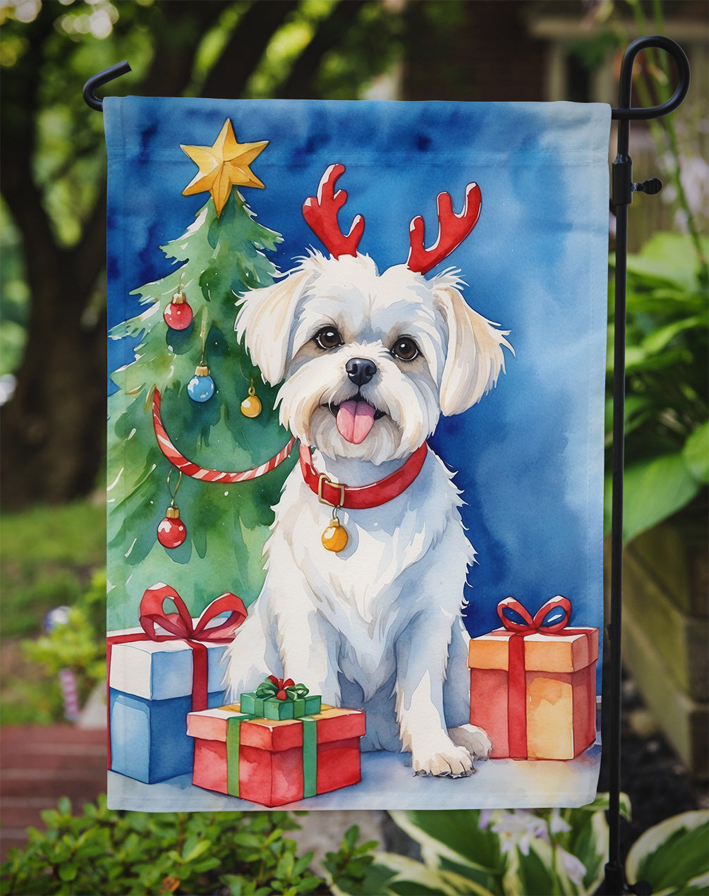 Maltese Christmas Reindeer Garden Flag Mailbox Decorative Yard Banner Outside Patio Artwork for Flower Beds, Garden Size, Multicolor