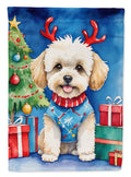Maltipoo Christmas Reindeer House Flag 28x40 Porch Sleeve Pole Decorative Outside Yard Banner Artwork Wall Hanging, Polyester