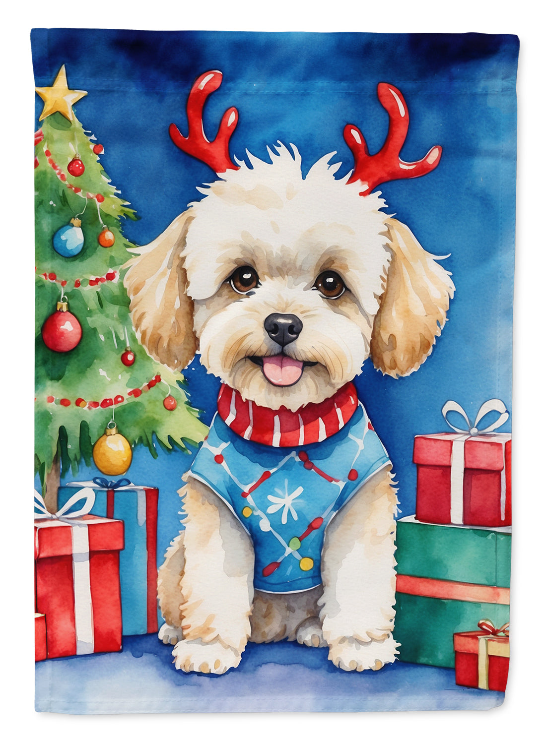 Maltipoo Christmas Reindeer Garden Flag Mailbox Decorative Yard Banner Outside Patio Artwork for Flower Beds, Garden Size, Multicolor