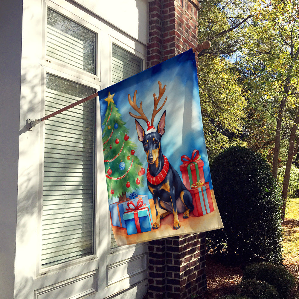 Manchester Terrier Christmas Reindeer House Flag 28x40 Porch Sleeve Pole Decorative Outside Yard Banner Artwork Wall Hanging, Polyester