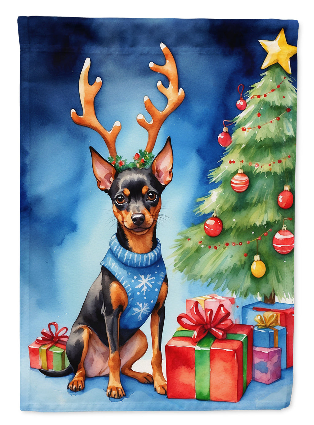 Miniature Pinscher Christmas Reindeer House Flag 28x40 Porch Sleeve Pole Decorative Outside Yard Banner Artwork Wall Hanging, Polyester