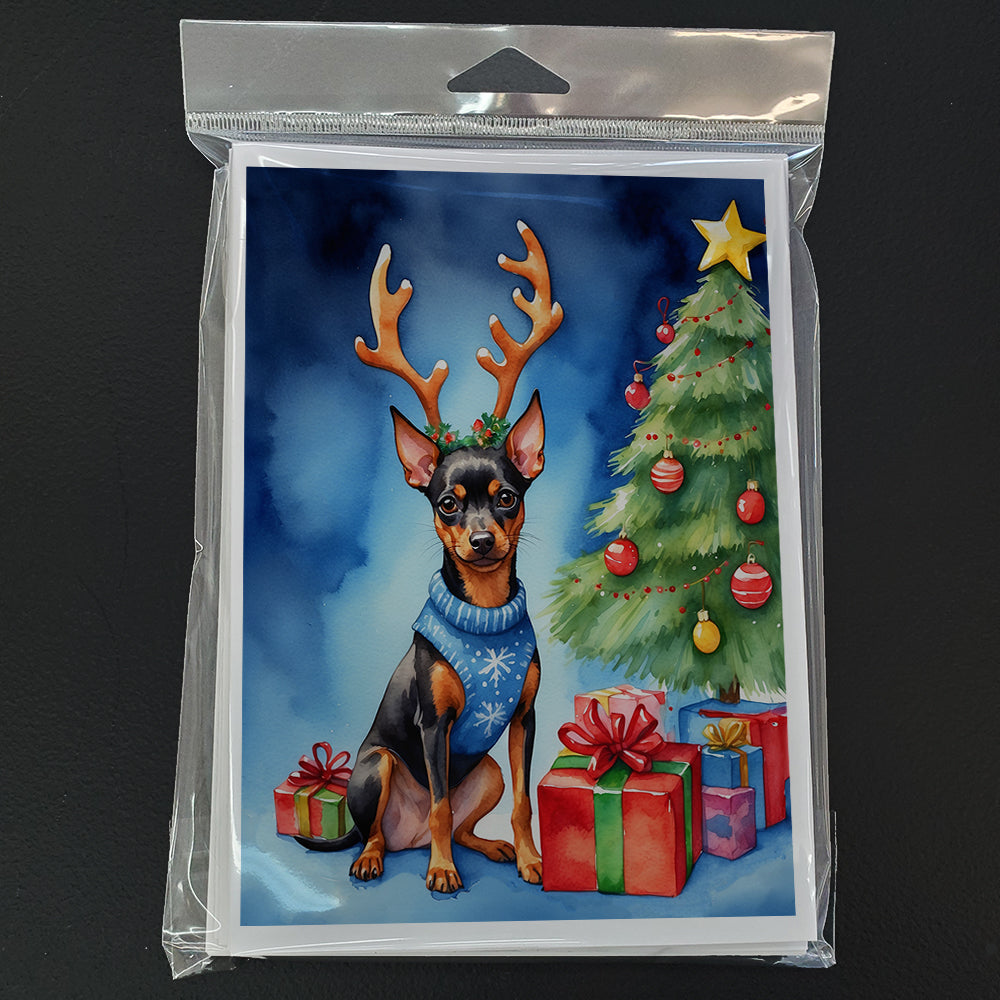 Miniature Pinscher Christmas Reindeer Greeting Cards Pack of 8 Blank Cards with Envelopes Whimsical A7 Size 5x7