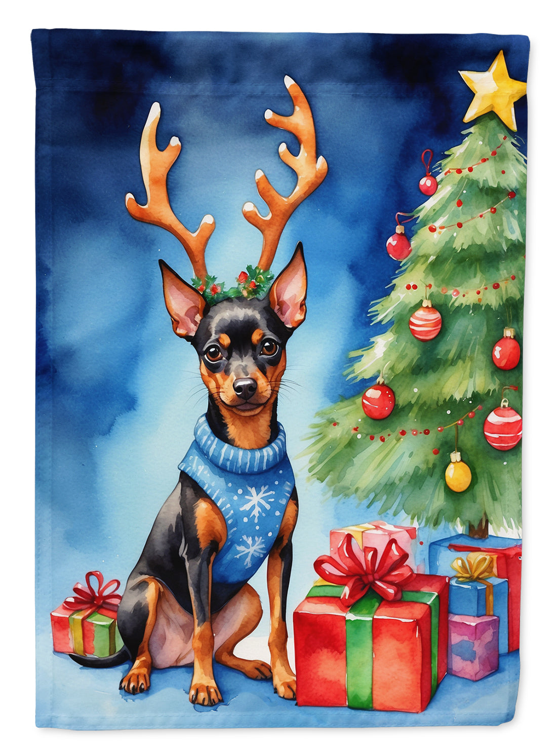 Miniature Pinscher Christmas Reindeer Garden Flag Mailbox Decorative Yard Banner Outside Patio Artwork for Flower Beds, Garden Size, Multicolor