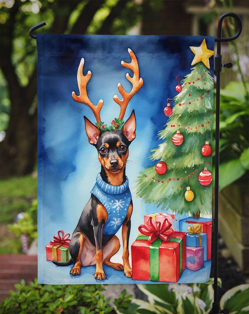 Miniature Pinscher Christmas Reindeer Garden Flag Mailbox Decorative Yard Banner Outside Patio Artwork for Flower Beds, Garden Size, Multicolor