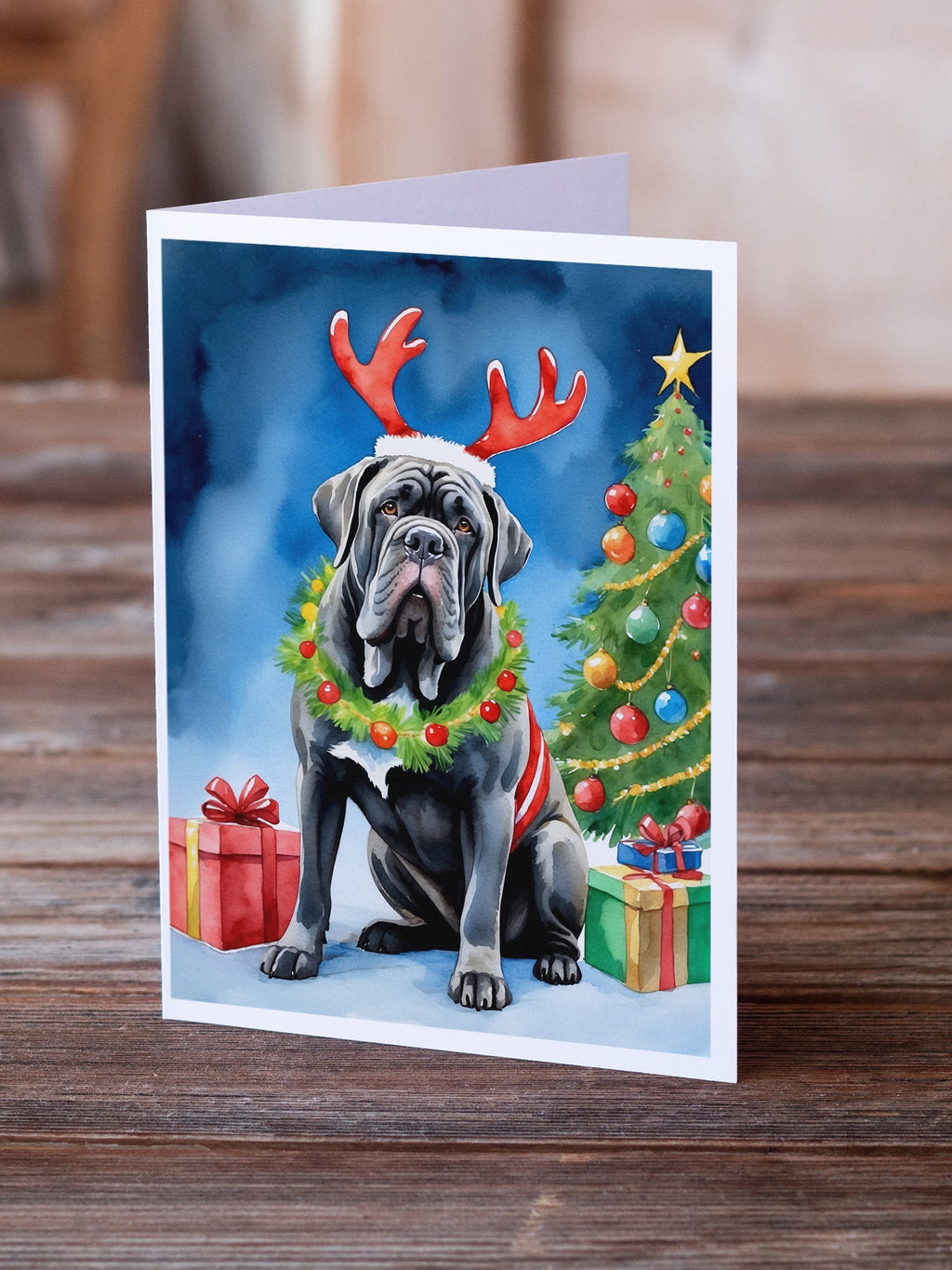 Neapolitan Mastiff Christmas Reindeer Greeting Cards Pack of 8 Blank Cards with Envelopes Whimsical A7 Size 5x7