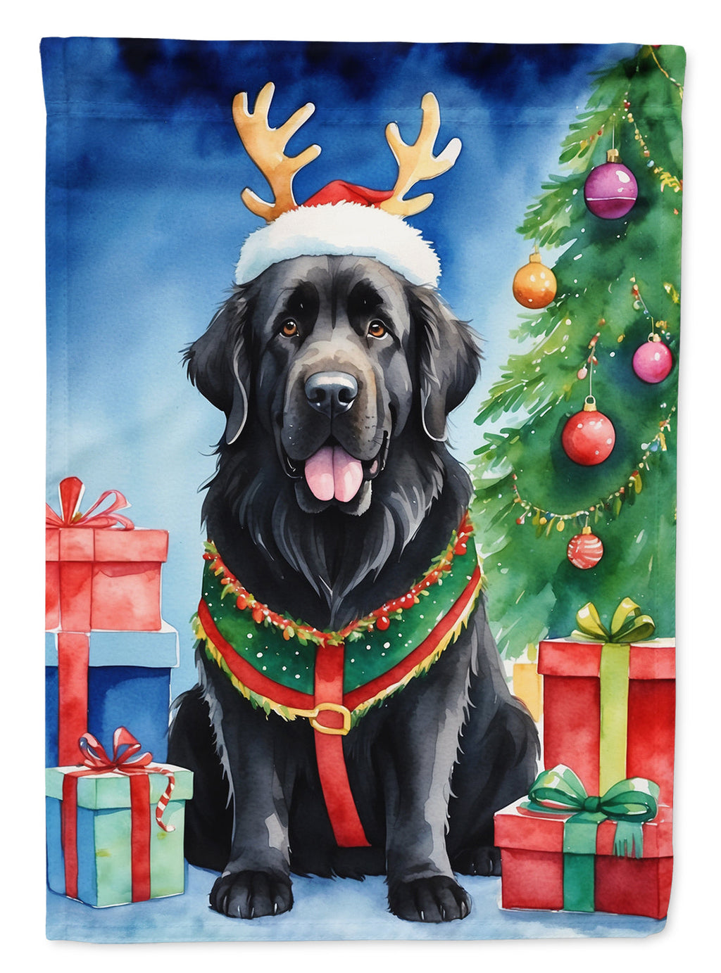 Newfoundland Christmas Reindeer House Flag 28x40 Porch Sleeve Pole Decorative Outside Yard Banner Artwork Wall Hanging, Polyester