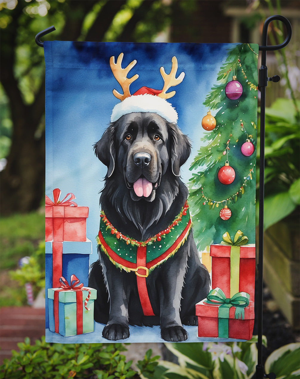 Newfoundland Christmas Reindeer Garden Flag Mailbox Decorative Yard Banner Outside Patio Artwork for Flower Beds, Garden Size, Multicolor