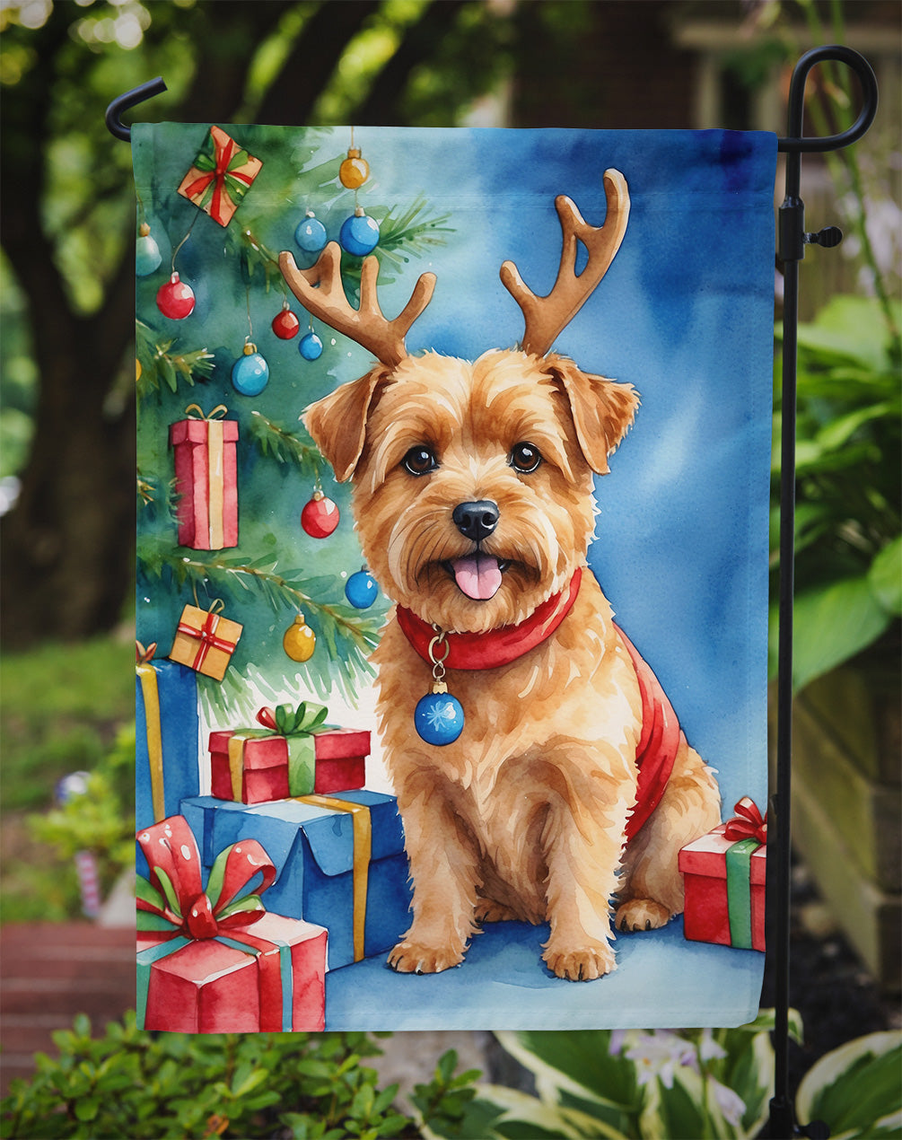 Norfolk Terrier Christmas Reindeer Garden Flag Mailbox Decorative Yard Banner Outside Patio Artwork for Flower Beds, Garden Size, Multicolor