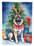 Norwegian Elkhound Christmas Reindeer House Flag 28x40 Porch Sleeve Pole Decorative Outside Yard Banner Artwork Wall Hanging, Polyester