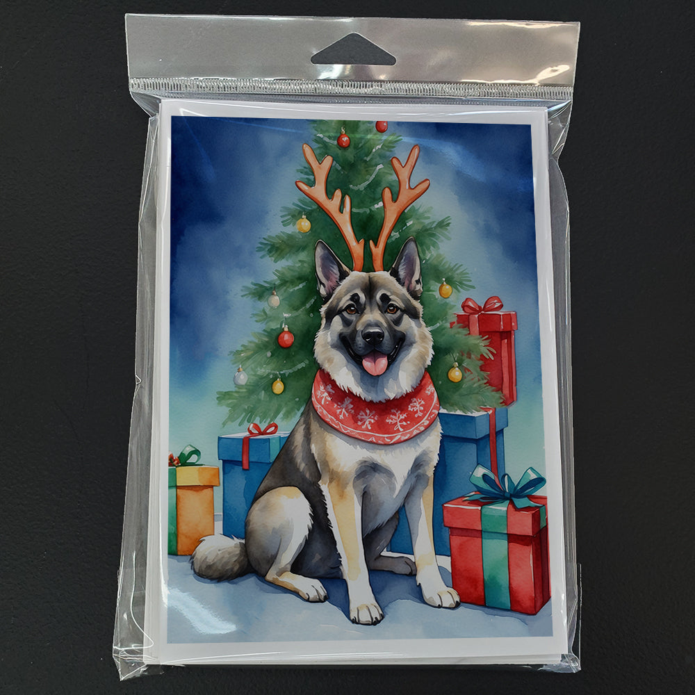 Norwegian Elkhound Christmas Reindeer Greeting Cards Pack of 8 Blank Cards with Envelopes Whimsical A7 Size 5x7