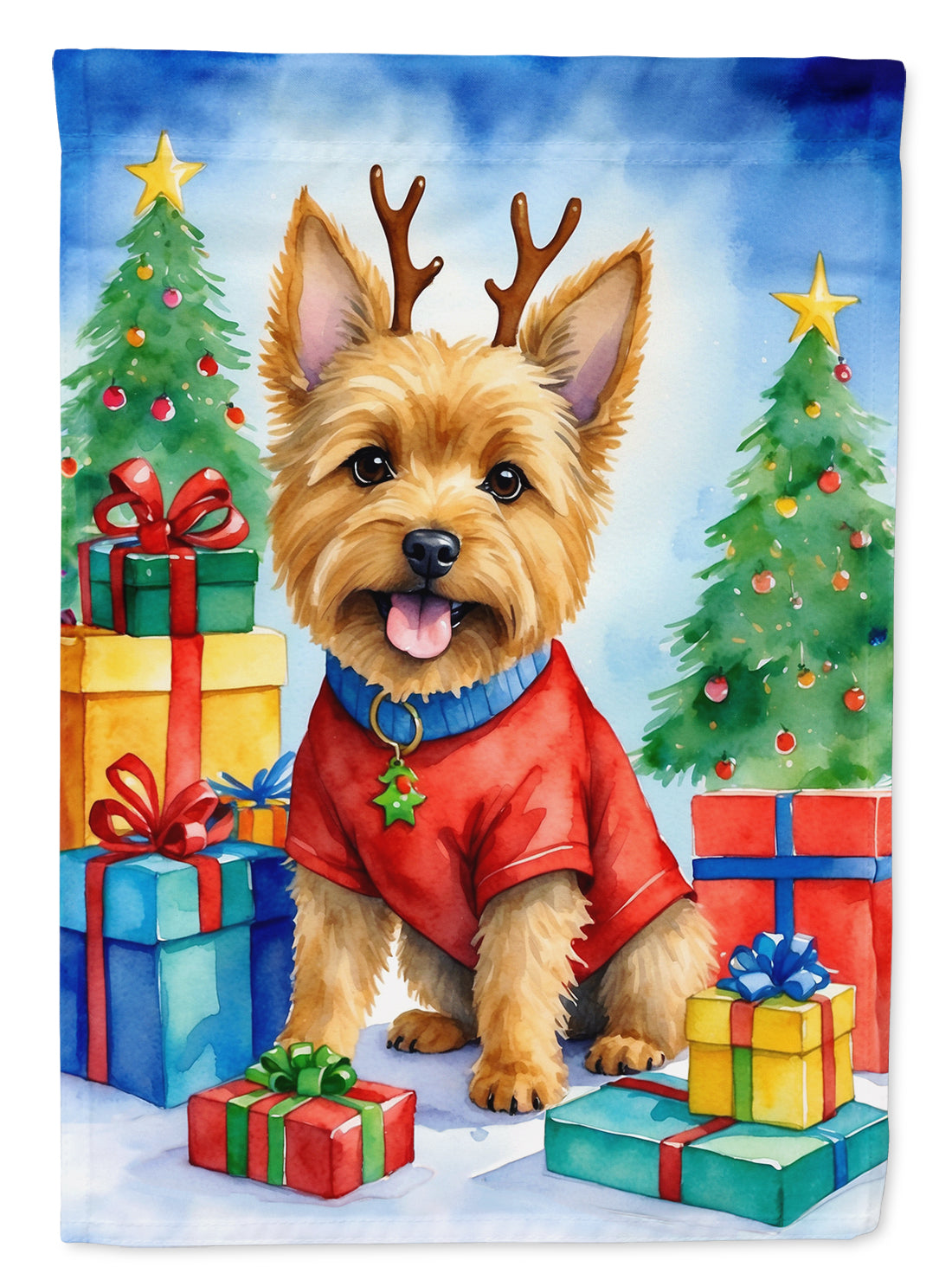 Norwich Terrier Christmas Reindeer House Flag 28x40 Porch Sleeve Pole Decorative Outside Yard Banner Artwork Wall Hanging, Polyester