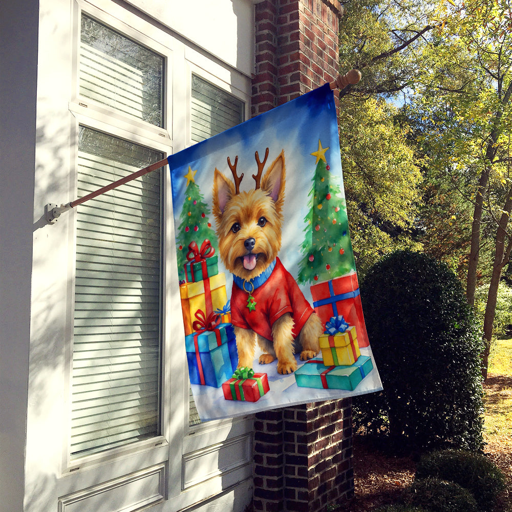 Norwich Terrier Christmas Reindeer House Flag 28x40 Porch Sleeve Pole Decorative Outside Yard Banner Artwork Wall Hanging, Polyester
