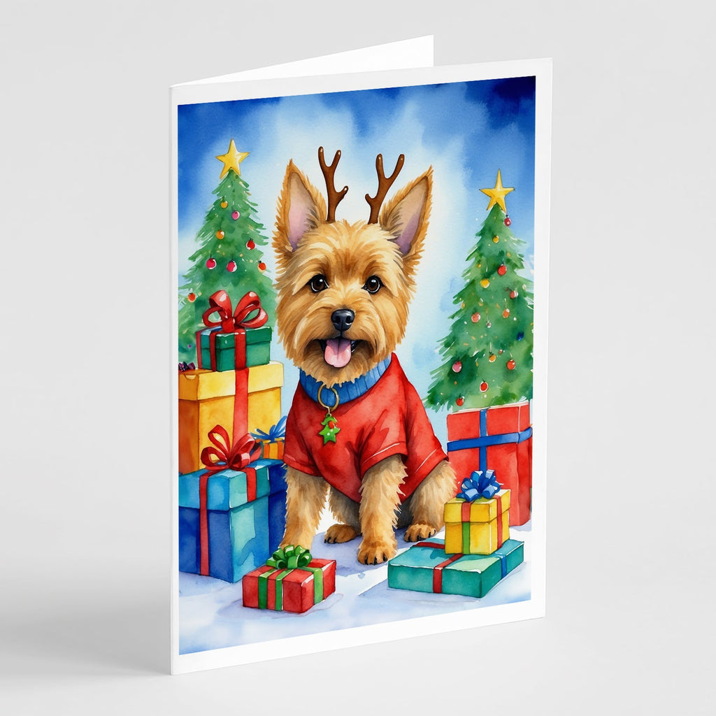 Norwich Terrier Christmas Reindeer Greeting Cards Pack of 8 Blank Cards with Envelopes Whimsical A7 Size 5x7