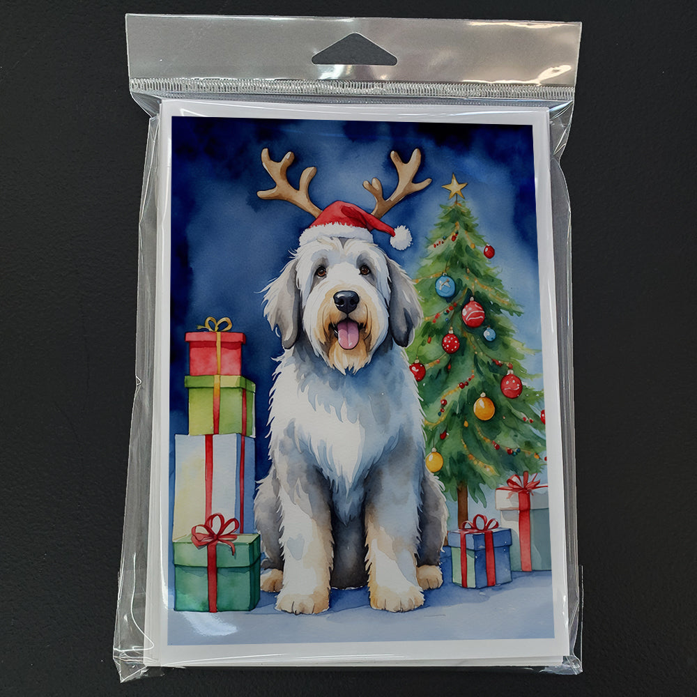 Old English Sheepdog Christmas Reindeer Greeting Cards Pack of 8 Blank Cards with Envelopes Whimsical A7 Size 5x7