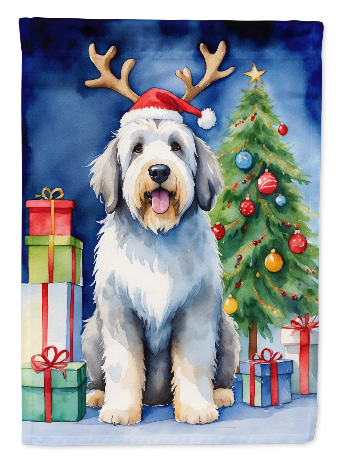 Old English Sheepdog Christmas Reindeer Garden Flag Mailbox Decorative Yard Banner Outside Patio Artwork for Flower Beds, Garden Size, Multicolor
