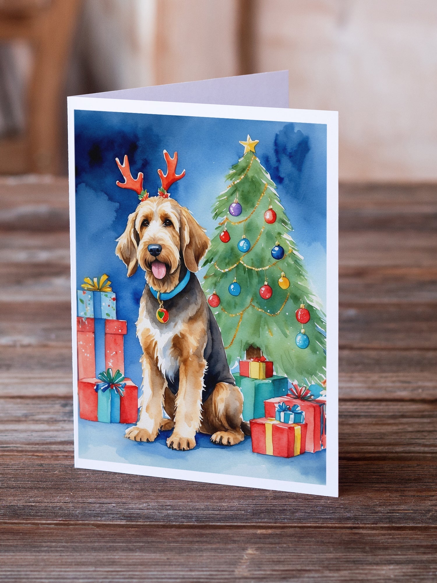 Otterhound Christmas Reindeer Greeting Cards Pack of 8 Blank Cards with Envelopes Whimsical A7 Size 5x7