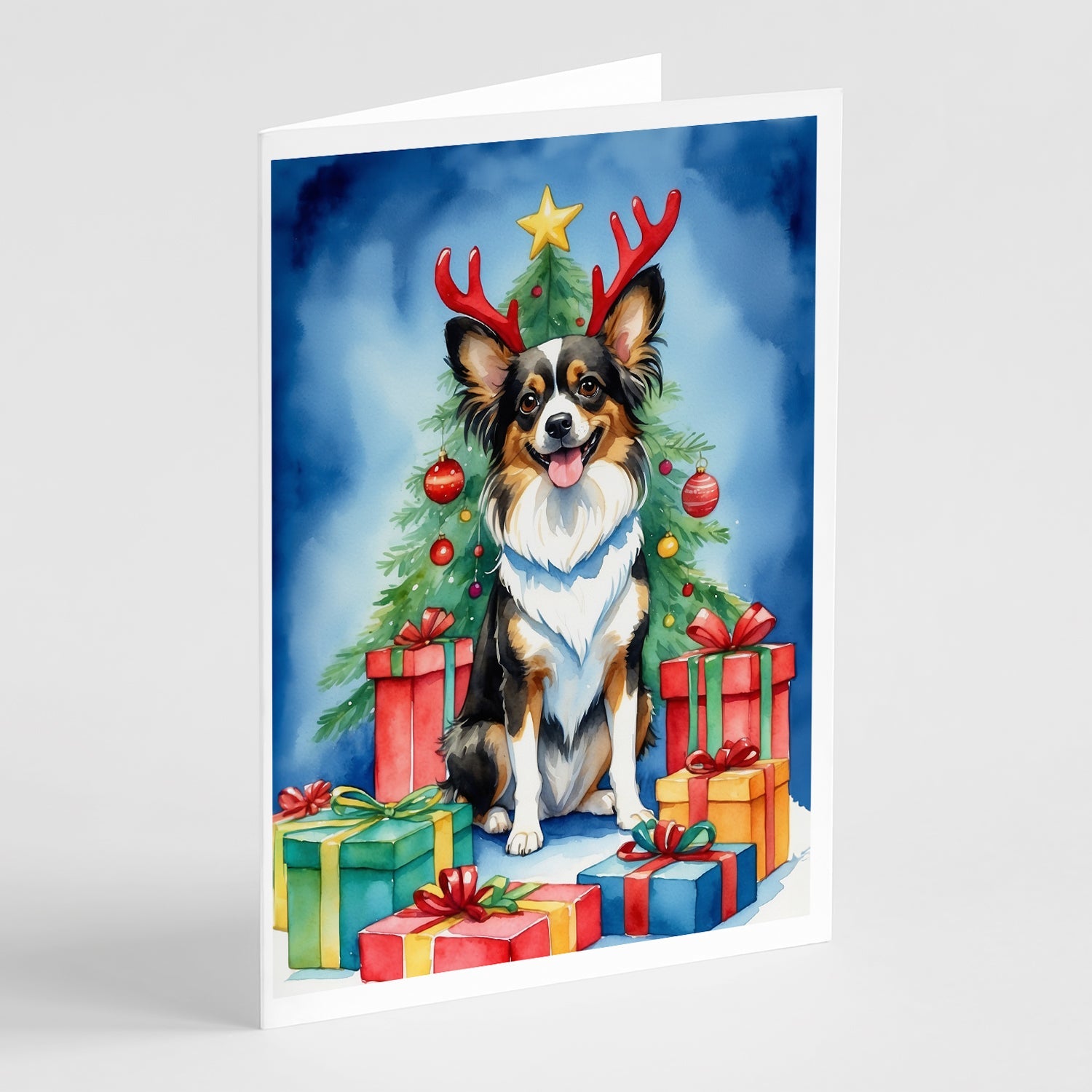 Papillon Christmas Reindeer Greeting Cards Pack of 8 Blank Cards with Envelopes Whimsical A7 Size 5x7