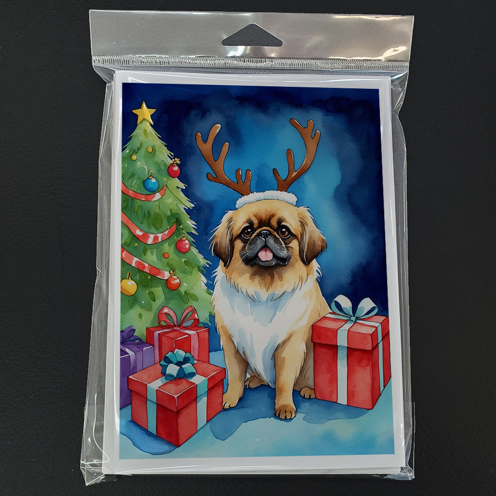 Pekingese Christmas Reindeer Greeting Cards Pack of 8 Blank Cards with Envelopes Whimsical A7 Size 5x7