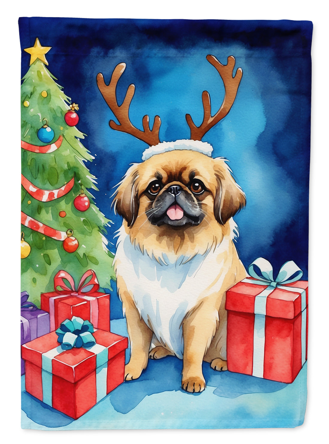 Pekingese Christmas Reindeer Garden Flag Mailbox Decorative Yard Banner Outside Patio Artwork for Flower Beds, Garden Size, Multicolor
