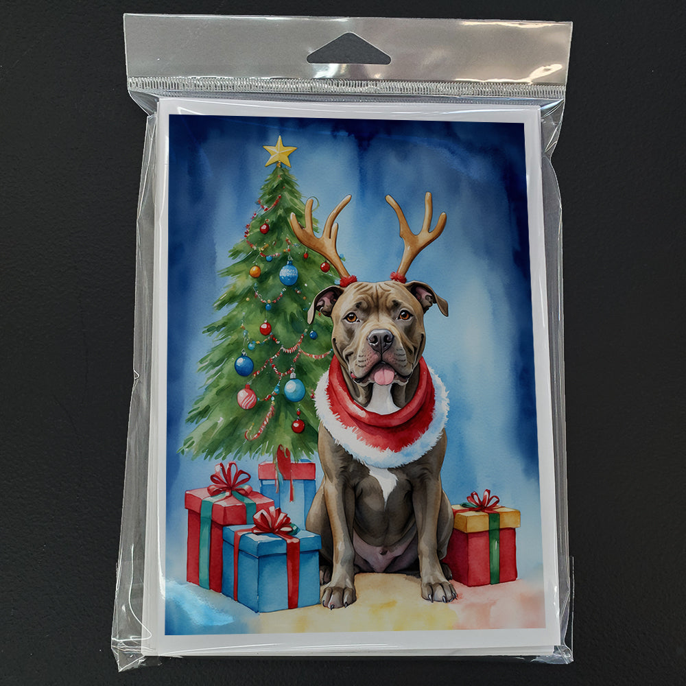 Pit Bull Terrier Christmas Reindeer Greeting Cards Pack of 8 Blank Cards with Envelopes Whimsical A7 Size 5x7