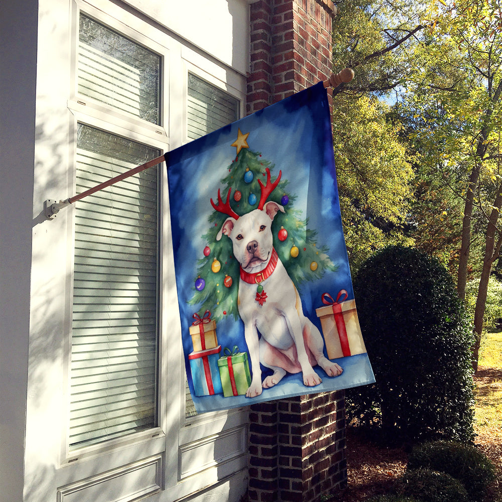 Pit Bull Terrier Christmas Reindeer House Flag 28x40 Porch Sleeve Pole Decorative Outside Yard Banner Artwork Wall Hanging, Polyester